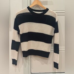 Z Supply Black and Cream Striped Crew Neck Sweater